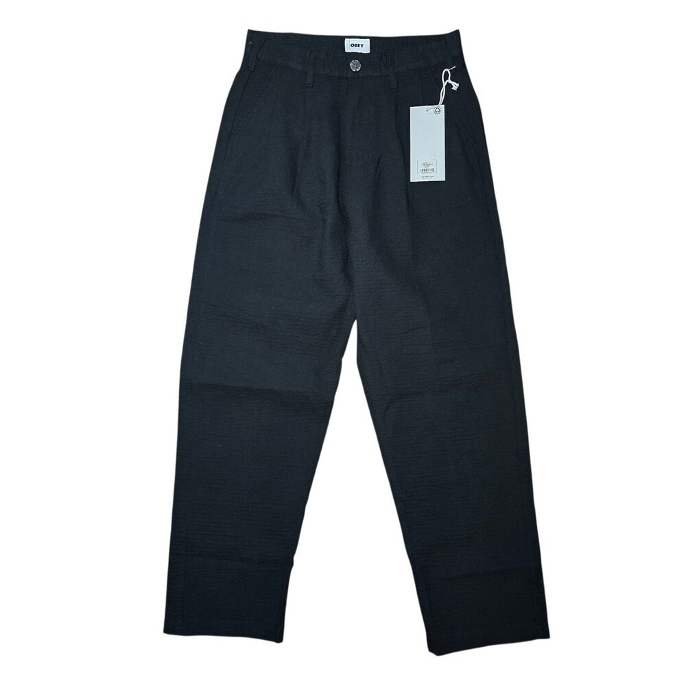 Obey Men’s 27 FUBAR Seersucker Pants Black NWT Pleated Cotton Blend